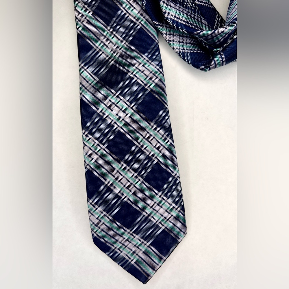 Original Penguin 100% Silk Navy, White, Green Plaid Tie